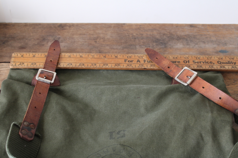 photo of Monarch Brand vintage Duluth Pack canoe pack, green drab canvas & leather backpack #9