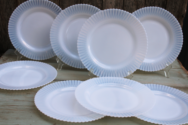 photo of Monax petalware white opalescent milk glass, vintage depression glass dinner plates set of 8  #1