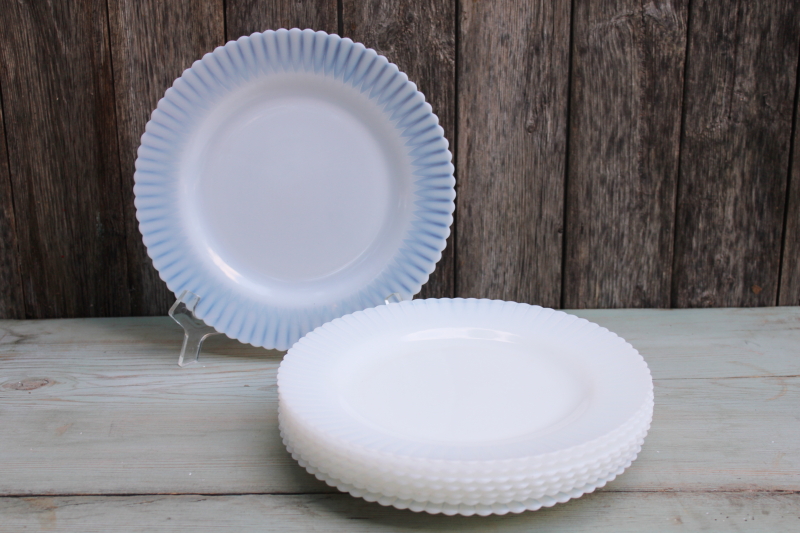 photo of Monax petalware white opalescent milk glass, vintage depression glass dinner plates set of 8  #7