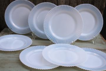 catalog photo of Monax petalware white opalescent milk glass, vintage depression glass dinner plates set of 8 