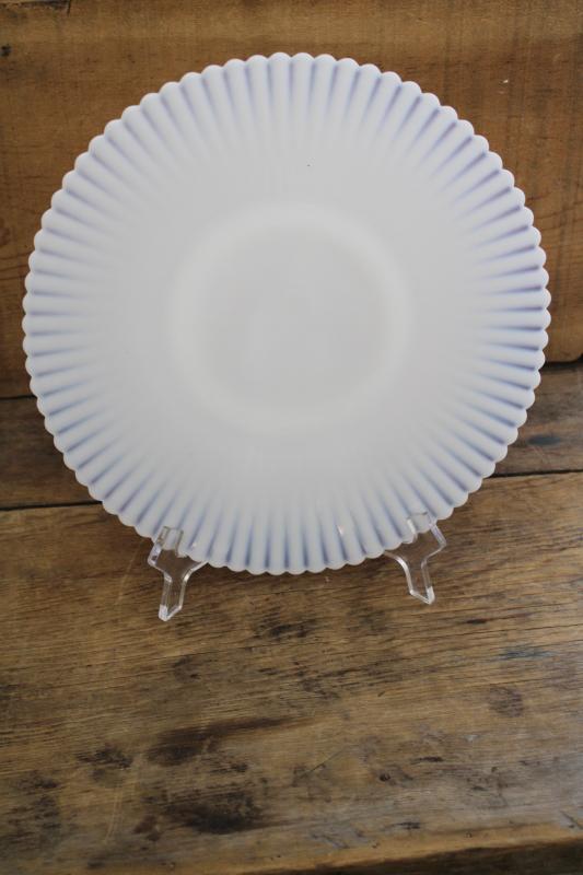 photo of Monax white opalescent depression glass, vintage opal glass petalware cake salver plate #1