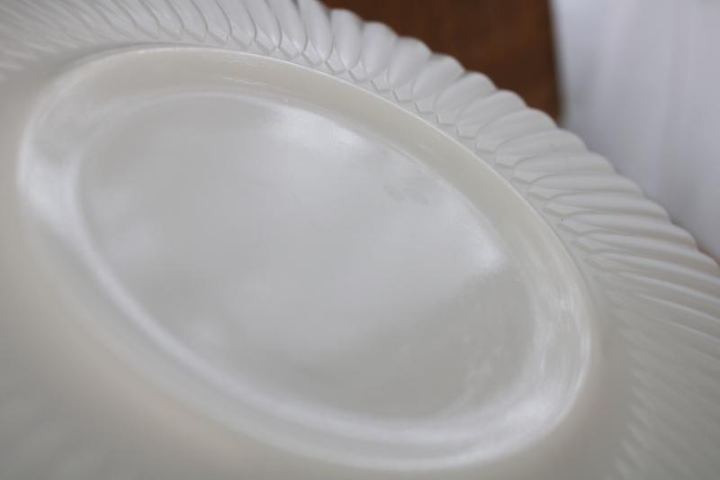 photo of Monax white opalescent depression glass, vintage opal glass petalware cake salver plate #3