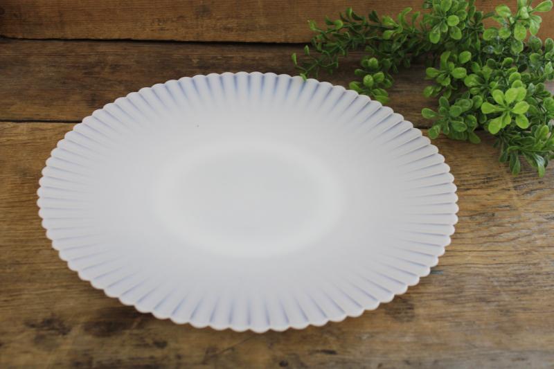 photo of Monax white opalescent depression glass, vintage opal glass petalware cake salver plate #4