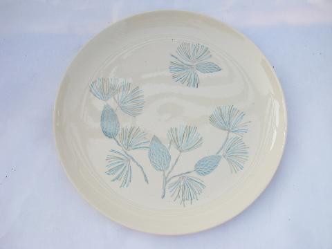 photo of Monmouth blue spruce pine pattern pottery dinnerware for 8, vintage camp or cottage style #3