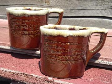 catalog photo of Monmouth brown drip pottery coffee mugs, Farmers Mutual Hail Insurance