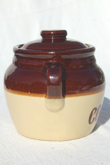 photo of Monmouth stoneware pottery crock marked Coffee, vintage canister jar #2