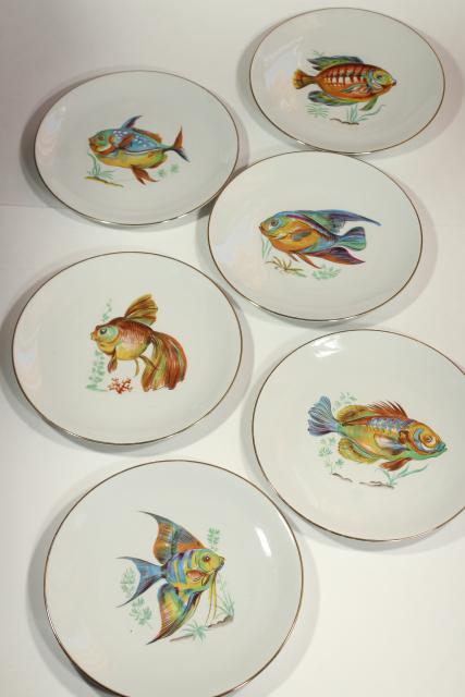 photo of Monopoli - Italy dinner plates w/ fish designs, vintage Italian porcelain #1