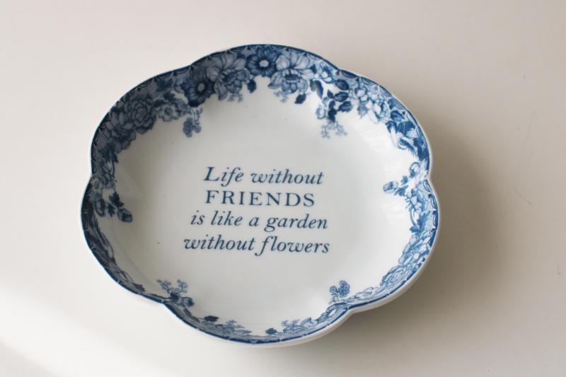 photo of Monticello blue & white china trinket dish, Jefferson quote Life without friends #1