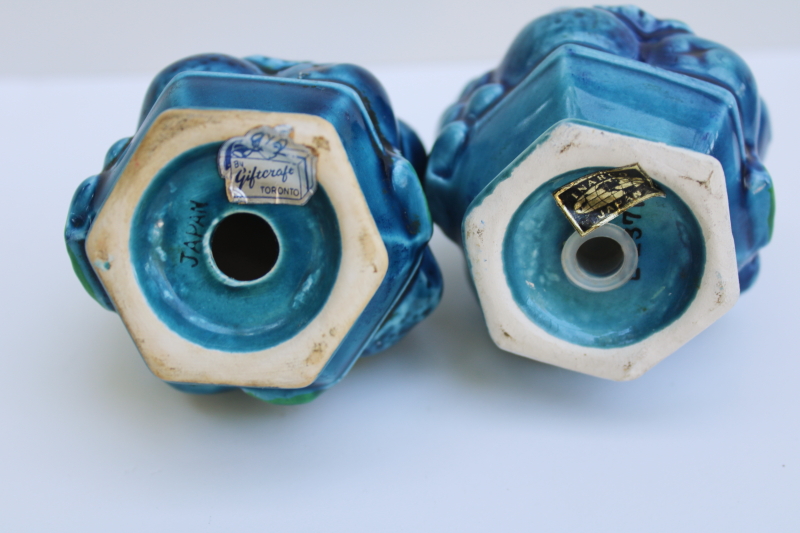 photo of Mood Indigo label mod vintage blue fruit ceramic salt & pepper shakers Inarco Japan  #3