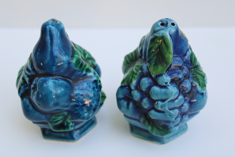 photo of Mood Indigo label mod vintage blue fruit ceramic salt & pepper shakers Inarco Japan  #4