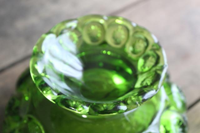 photo of Moon and Stars green glass covered bowl or large candy dish, 70s vintage Smith glass #5