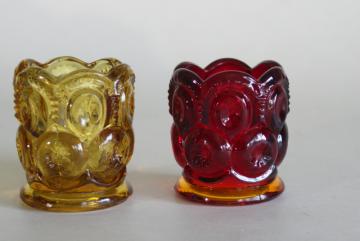 catalog photo of Moon and Stars pattern pressed glass toothpick holders, vintage amberina and amber glass