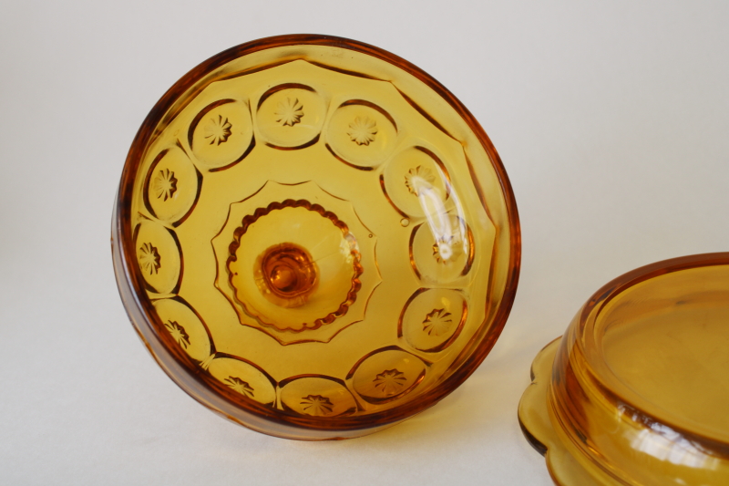 photo of Moon & stars pattern vintage amber glass covered butter dish round dome lid & plate  #4