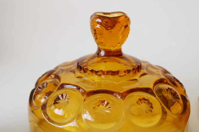 photo of Moon & stars pattern vintage amber glass covered butter dish round dome lid & plate  #5