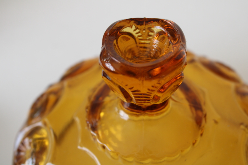 photo of Moon & stars pattern vintage amber glass covered butter dish round dome lid & plate  #6