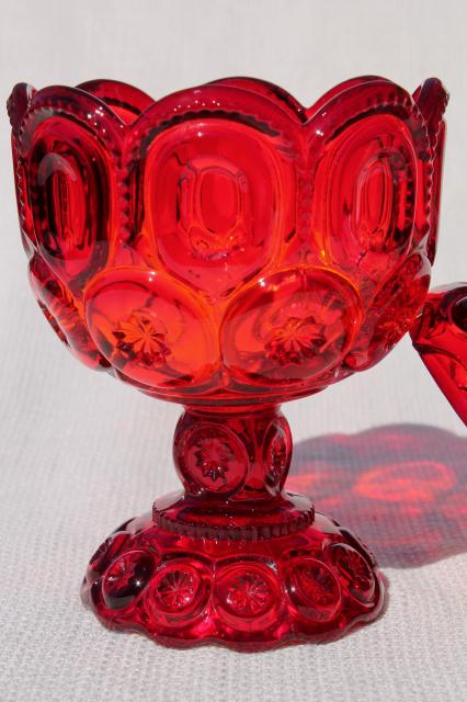 photo of Moon & stars pressed pattern glass candy dish or small compote, ruby red glass #2