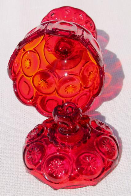 photo of Moon & stars pressed pattern glass candy dish or small compote, ruby red glass #5