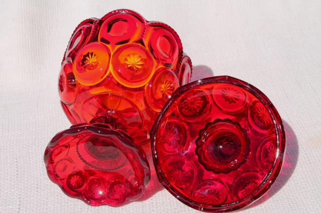 photo of Moon & stars pressed pattern glass candy dish or small compote, ruby red glass #6