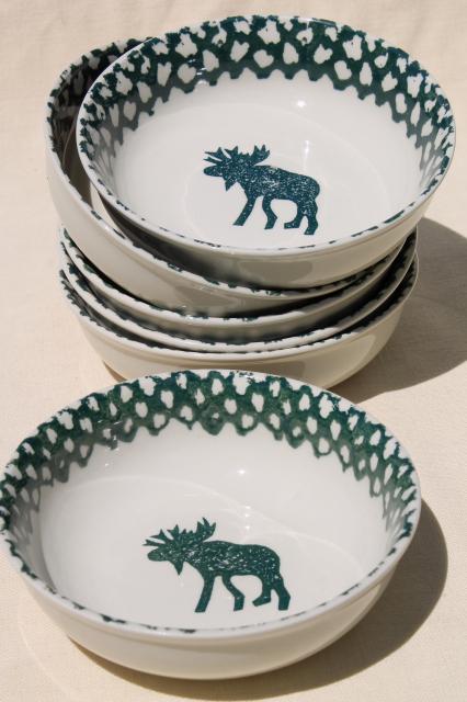 photo of Moose Country green sponge ware stoneware dinner plates & bowls, Tienshan china #2