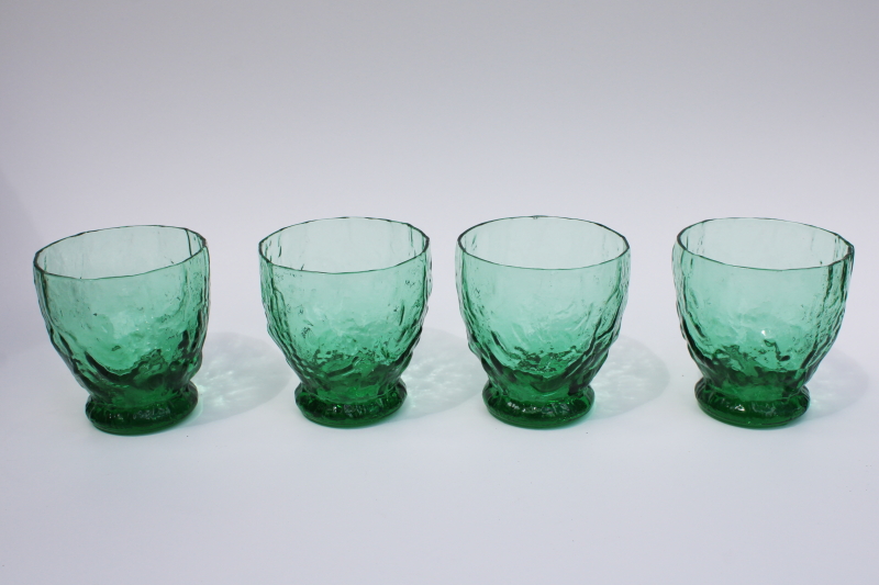 photo of Morgantown crinkle driftwood texture green glass juice or fruit cocktail glasses MCM vintage #1