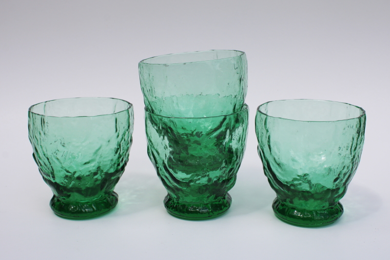 photo of Morgantown crinkle driftwood texture green glass juice or fruit cocktail glasses MCM vintage #3