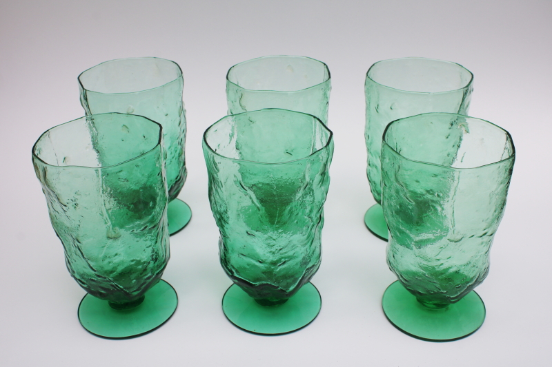 photo of Morgantown crinkle driftwood texture green glass tumblers, mid-century mod vintage #1