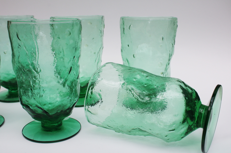 photo of Morgantown crinkle driftwood texture green glass tumblers, mid-century mod vintage #2