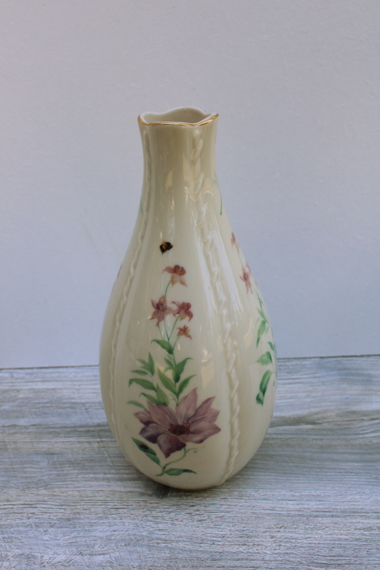 photo of Morningside Cottage Lenox flower vase, ivory china w/ botanical florals #1