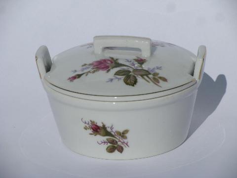 photo of Moss Rose pink roses pattern vintage china, butter dishes, covered butter & bucket #2