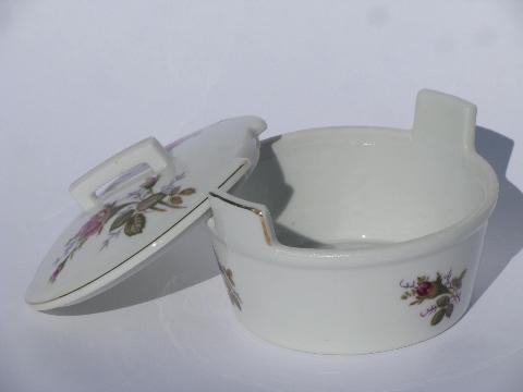 photo of Moss Rose pink roses pattern vintage china, butter dishes, covered butter & bucket #3