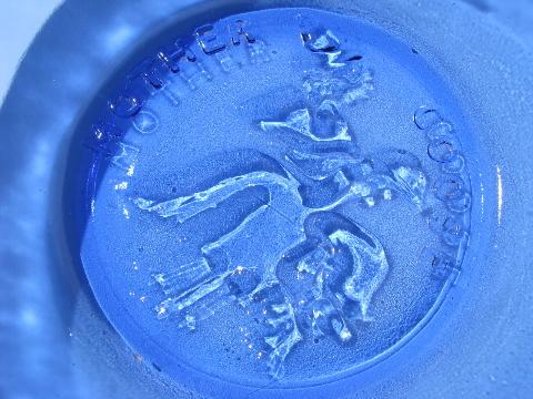 photo of Mother Goose nursery rhyme cobalt blue glass baby bowl child's dish, vintage Tiara #3