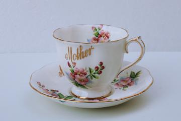 catalog photo of Mother tea cup & saucer set, vintage Royal Albert china pink dogwood or wild rose floral