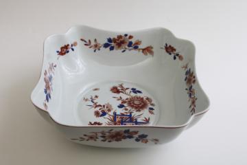 catalog photo of Mottahedeh Vista Alegre Portugal vintage large square bowl, chinoiserie floral