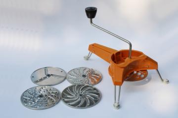 catalog photo of Moulinex France vintage Mouli Julienne hand crank slicer shredder grater five disks 