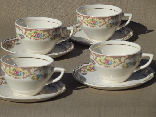 photo of Mount Clemens Mildred china cups & saucers, vintage Mt Clemens pottery #1