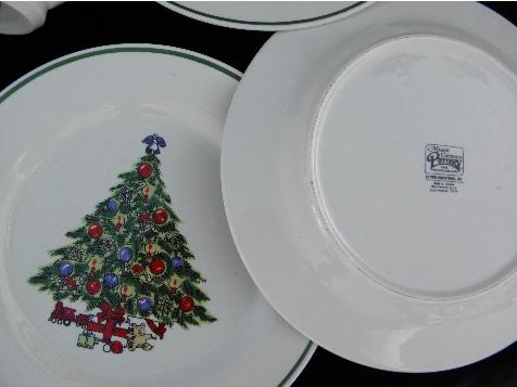 photo of Mount Mt Clemens pottery dinner plates & mugs, Christmas tree china for 8 #2