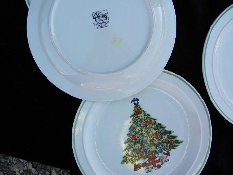 photo of Mount Mt Clemens pottery lot 4 dinner plates, Christmas tree china #2