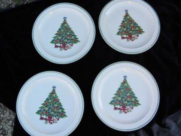 catalog photo of Mount Mt Clemens pottery lot 4 dinner plates, Christmas tree china