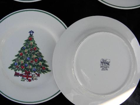 photo of Mount Mt Clemens pottery lot 6 dinner plates, Christmas tree china #2