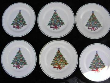 catalog photo of Mount Mt Clemens pottery lot 6 dinner plates, Christmas tree china