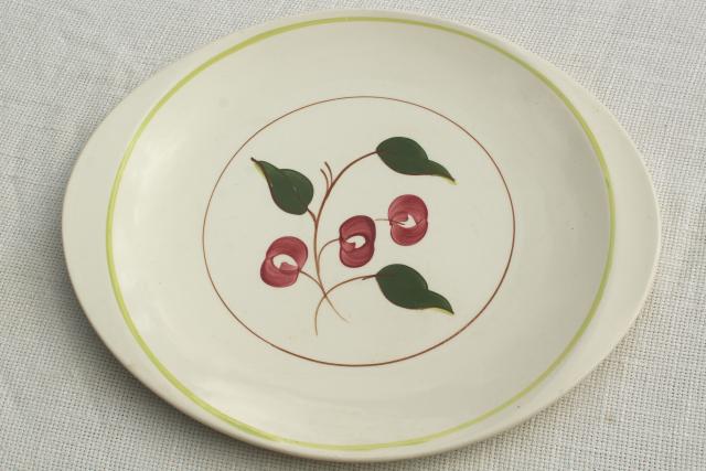 photo of Mountain Cherries Blue Ridge hand painted china platter or tray, red cherry large round plate #1