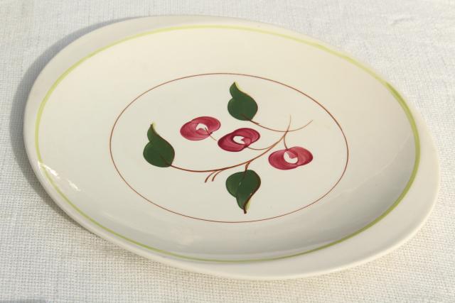 photo of Mountain Cherries Blue Ridge hand painted china platter or tray, red cherry large round plate #4