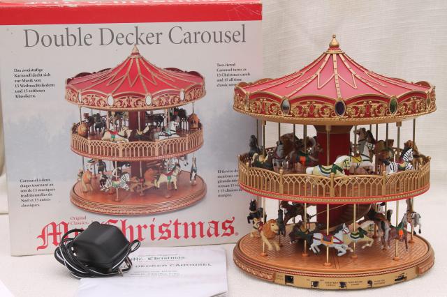 photo of Mr Christmas double decker carousel, electronic music box plays holiday Christmas carols #1