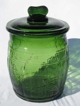 catalog photo of Mr. Peanut store counter canister jar for candy or peanuts, retro green glass