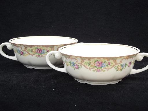 photo of Mt. Clemens pottery Mildred china, double handled cups cream soup bowls #1