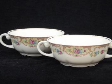 catalog photo of Mt. Clemens pottery Mildred china, double handled cups cream soup bowls