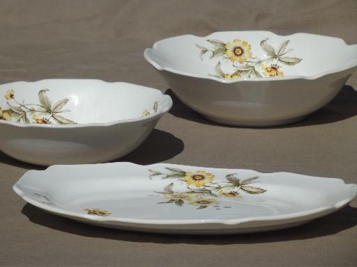 photo of Mt. Clemens pottery platter & bowls, Mount Clemens gold cornflower floral #1