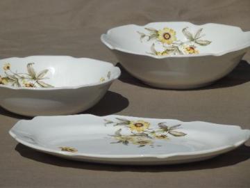 catalog photo of Mt. Clemens pottery platter & bowls, Mount Clemens gold cornflower floral