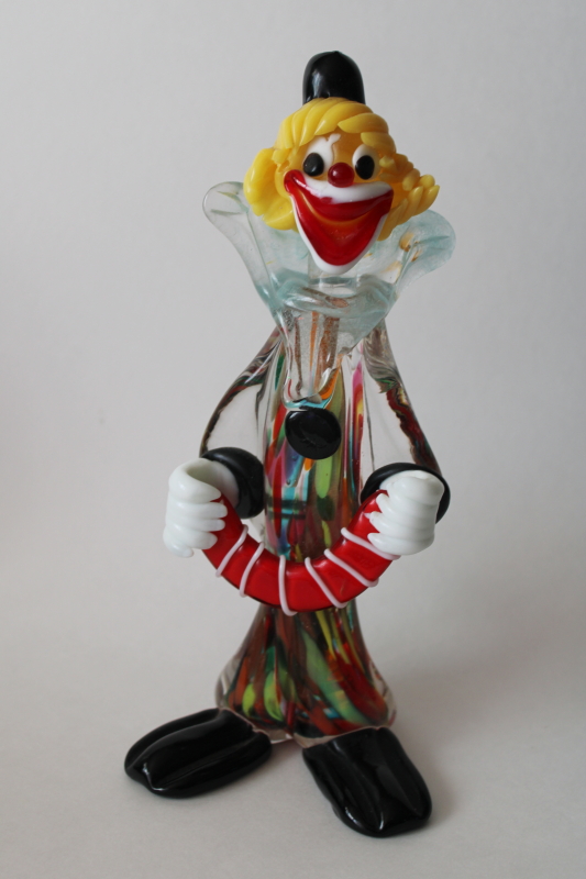 photo of Murano glass clown figurine, large art glass figure accordion musician  #1