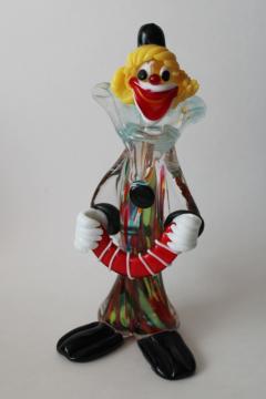 catalog photo of Murano glass clown figurine, large art glass figure accordion musician 